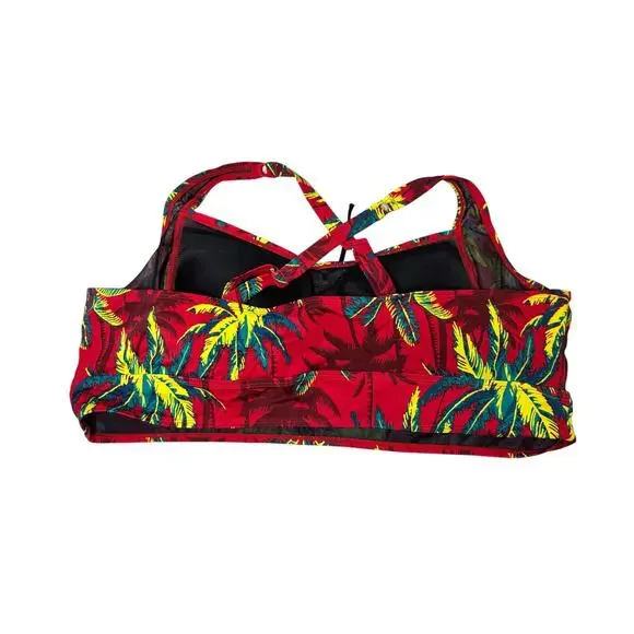 Torrid Red Palm Tropical Print Retro Wireless Ruched Bikini Top & Bottom Set 5X - Picture 4 of 13